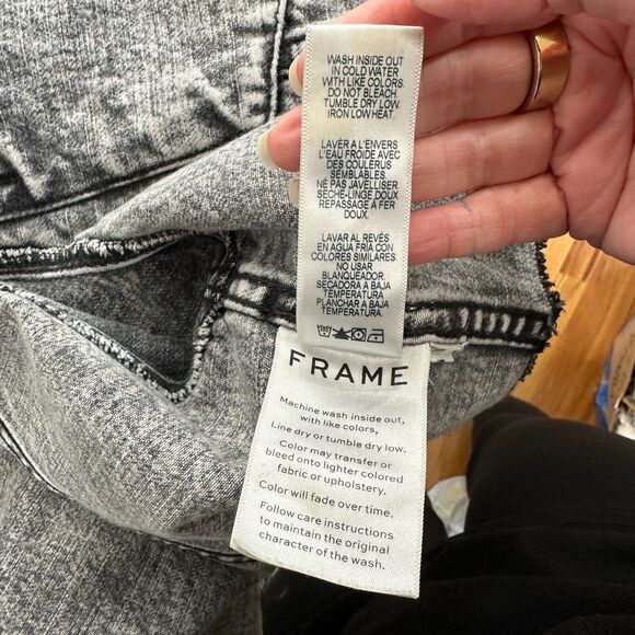 Frame Stonewashed Gray Faded & Distressed Crop Jacket Front Button Raw Hem S - Picture 13 of 16